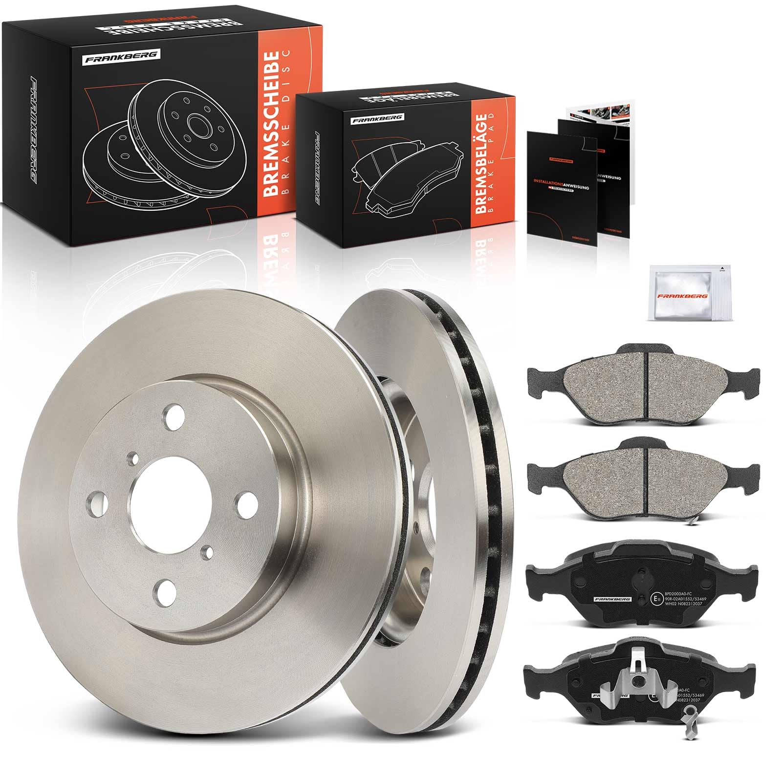 Frankberg 1 set freni incl. 2 dischi freno + 4 pastiglie freno anteriori | 044650D210, 435120D060000; Compatibile con: Yaris P13, Yaris P9