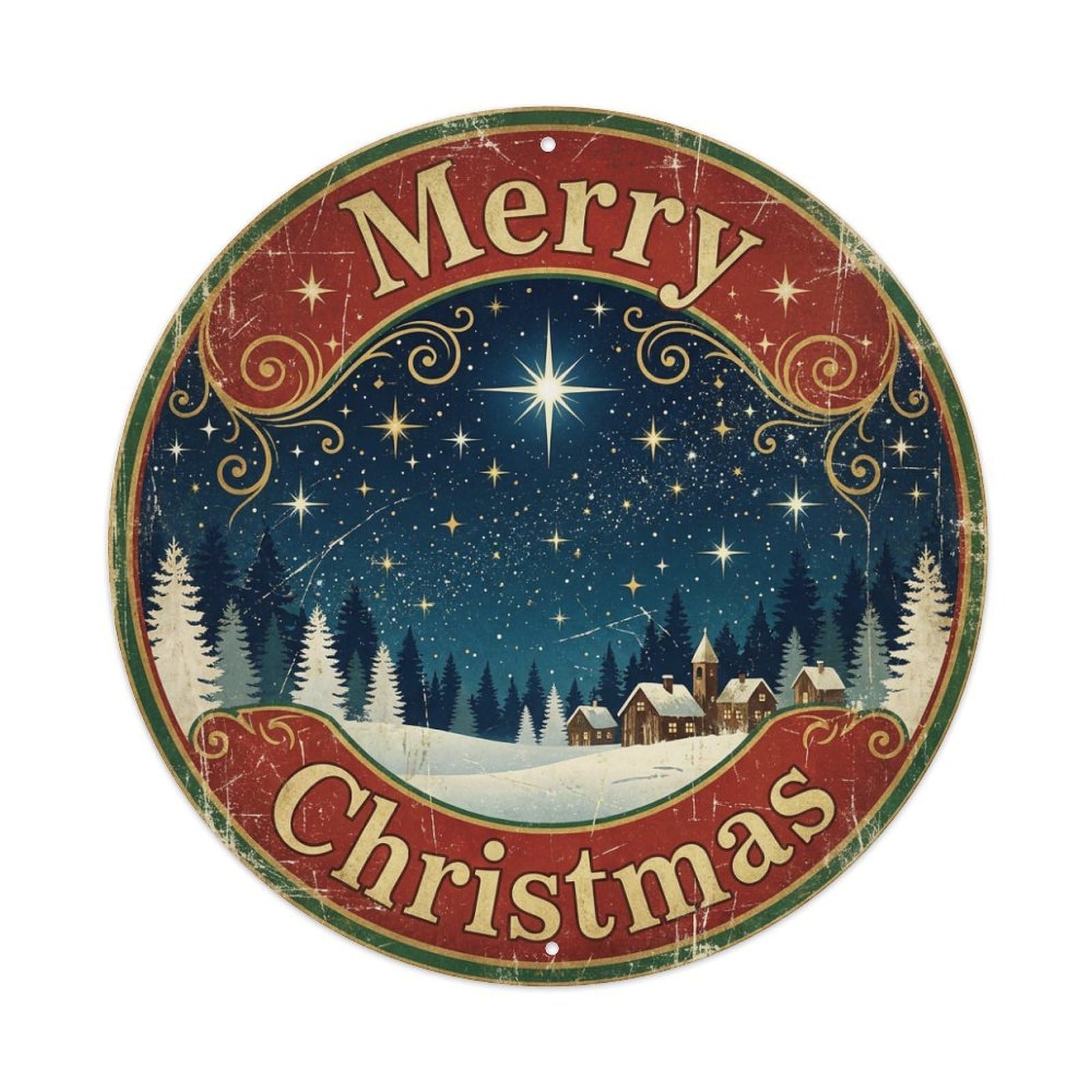Merry Christmas Starry Sky Snowy Metal Tin Sign