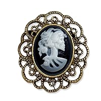 Vista 1 de Lady Skeleton Cameo Brooch in Antique Bronze Tone, Gothic Cameo Skeleton Brooch Pin