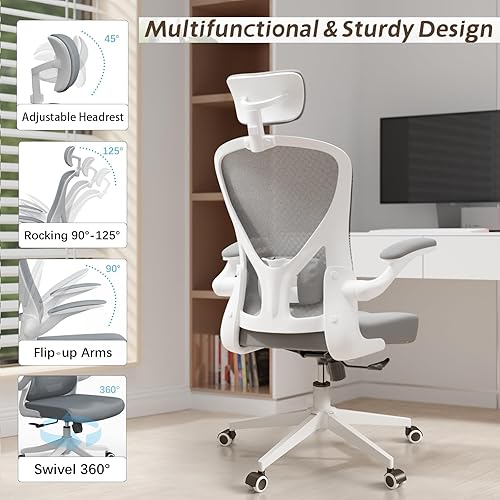 Miniatura 5 de Silla de escritorio ergonómica con capacidad de 300 libras, reposacabezas ajustable, soporte lumbar y respaldo de malla transpirable, perfecta para