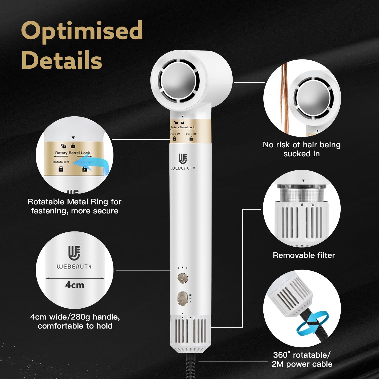 webeauty 6in1 Secador Pelo Set, Moldeador de Pelo,110000 RPM, 30M/S | 1400W Hair Dryer de Alta Velocidad,500 Millones de Iones Secador de Pelo con Cepillo Secador de Pelo y Air Rizador