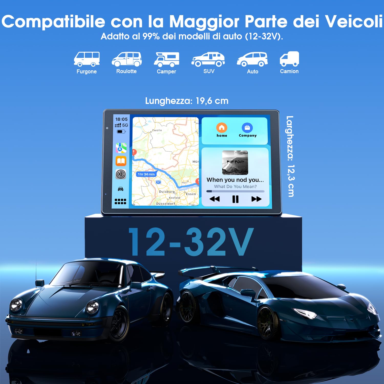 Avylet 8'' Schermo CarPlay & Android Auto, Fotocamera Posteriore AHD-1080P | Mirror Link, Controllo Vocale, Chiamate a Mani Libere, Bluetooth, Aggiornamento OTA, Navigazione GPS, AUX, FM