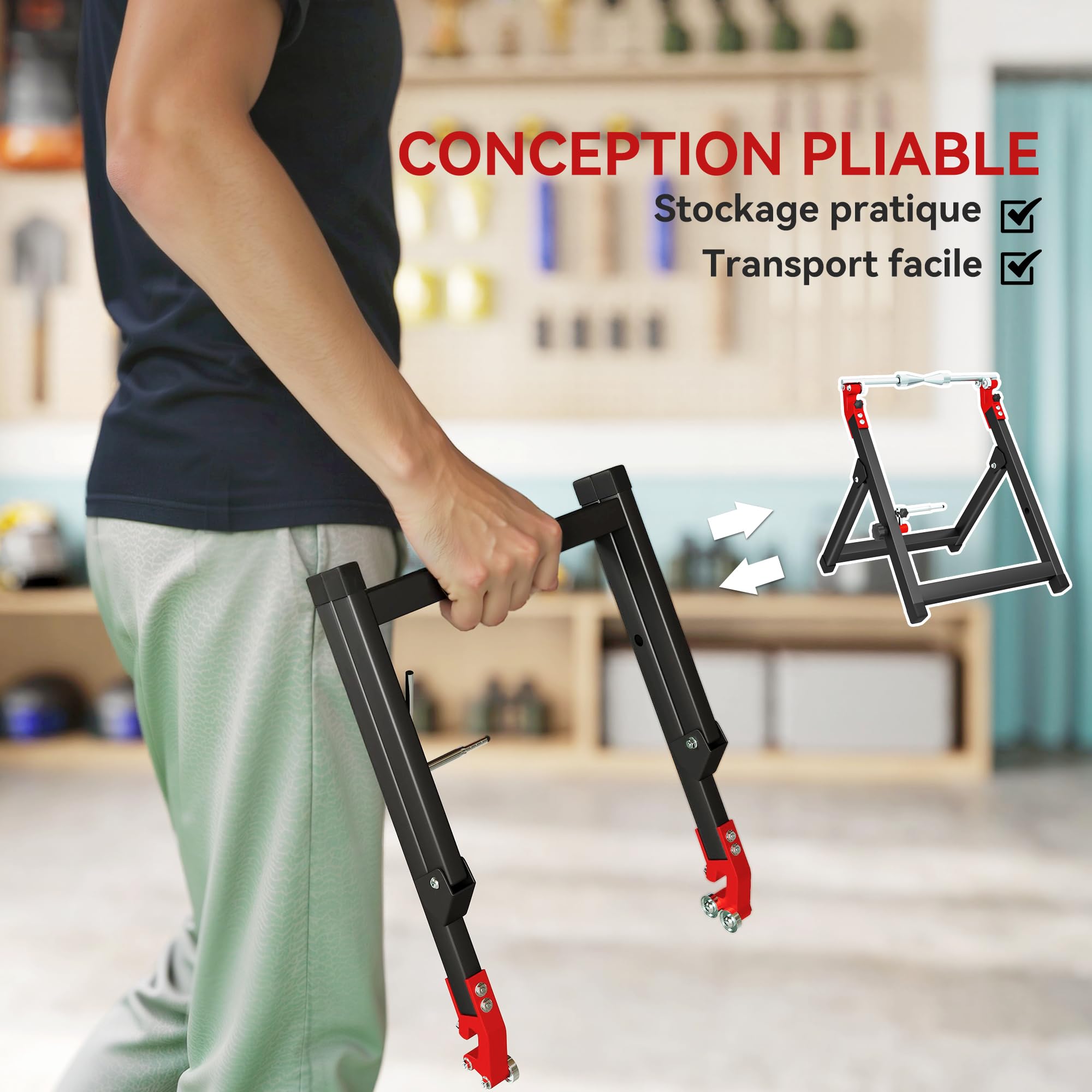 HOMCOM Bilanciatore manuale di ruote moto alluminio e acciaio bilanciamento danni ruote pieghevole con chiave a raggi, compatibile fino a 21 pollici, nero