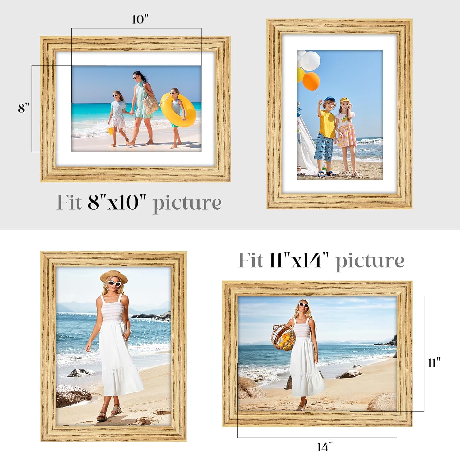 11x14 Picture Frame Set of 6 with Shatter-Resistant HD Plexiglass - Use as 8x10 Frame with Mat or Display 11x14 Photo Without Mat - Thin Border Picture Frames for Wall