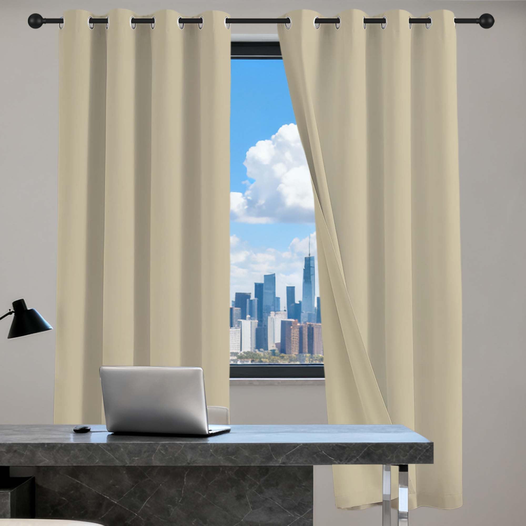 Cortina Habitacion Opaca Termica 1 Piezas 145 x 190 cm Poliestere Resistente, Termica Isolante Cortina Salon Opaca per Salotto Eleganti, Color Crema