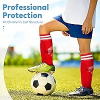 Vista 6 de Espinilleras de fútbol para jóvenes y niños con calcetines de fútbol, 3 tamaños, equipo de protección de pantorrillas, equipo ligero y ajustable
