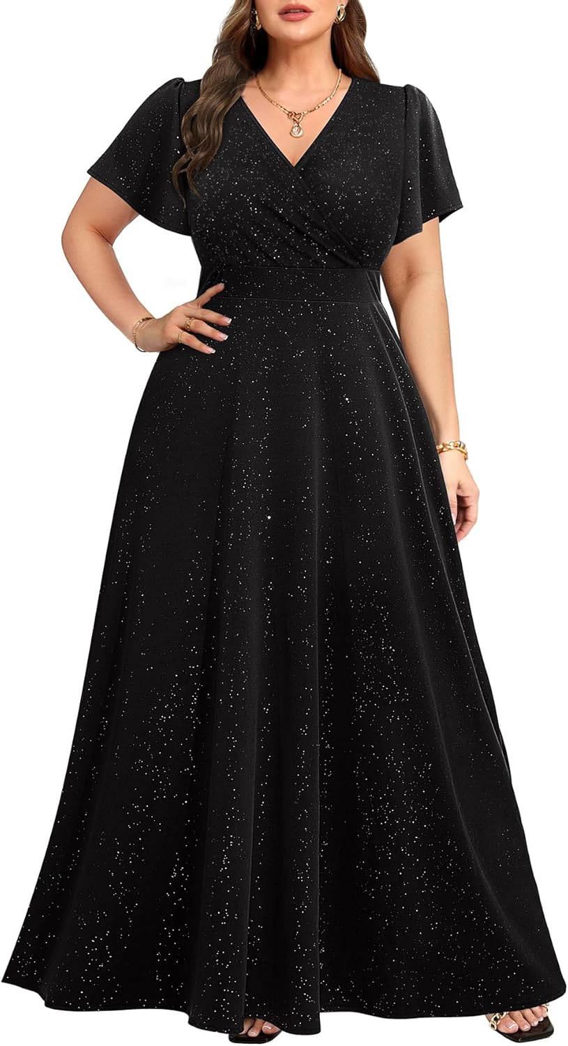 Pinup Fashion Women Plus Size Formal Dresses - Evening Gowns Wedding Guest Glitter Prom Long Dress
