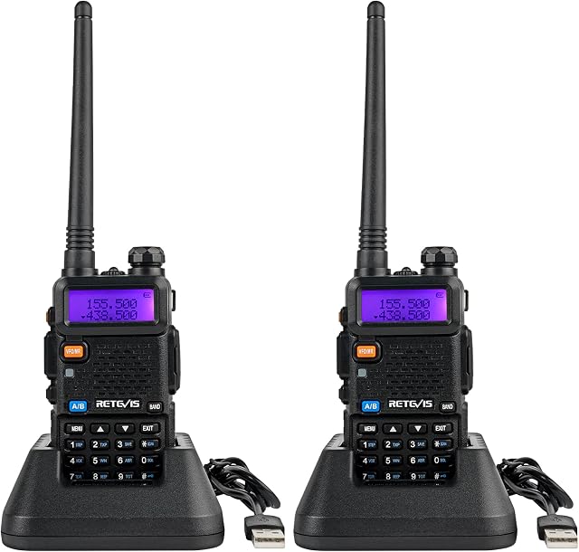 Retevis RT5R Walkie Talkie Professional, Dual Band Long Range 2 Way Radio with USB Charger, 128 Channels VOX FM Radio Portable Handheld Transceiver for Warehouse, Hunting, Rescue(Black, 2Pcs)