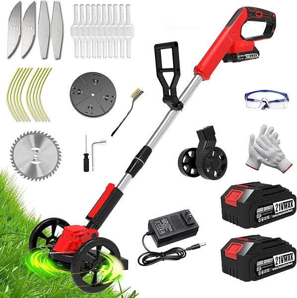 Electric Weed Wacker Eater Battery Powered, Cordless Weed Trimmer with 21V Battery Operated & Charger & 5 Types Blades, No-String Brush Cutter/Lawn Edger/Grass Trimmer for Garden Yard