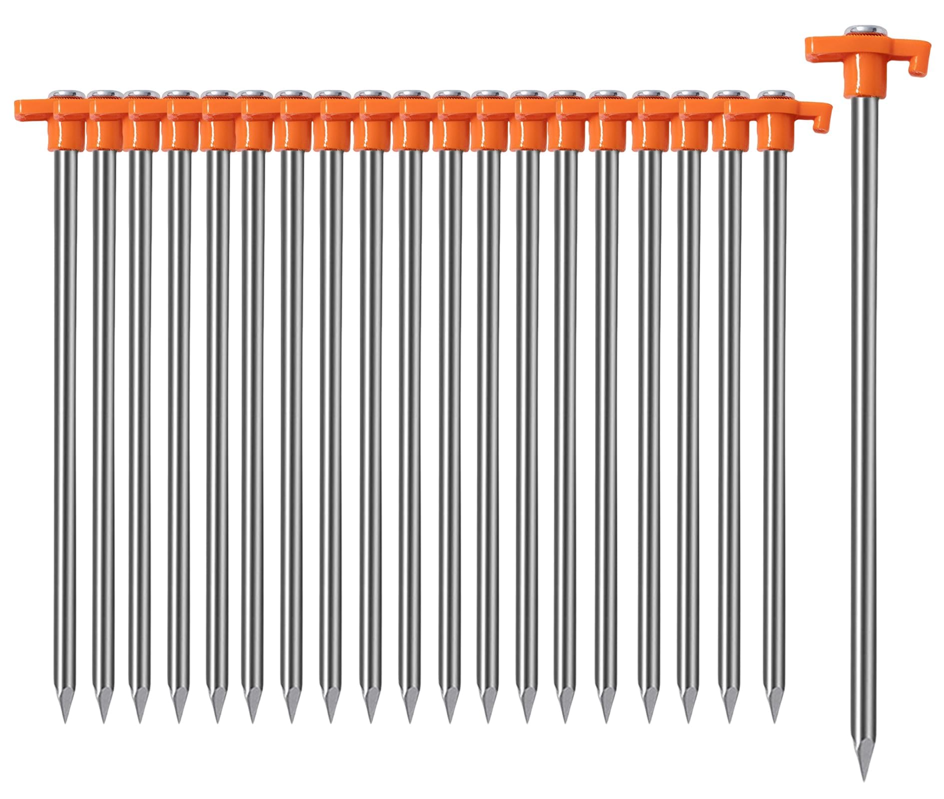 Cheardia 20 Pack Tent Stakes Heavy Duty, 9.75 Inch Yard Stakes Non-Rust Metal Tent Pegs Ground Stakes Tent Spikes for Camping Patio, Garden, Canopies, Grassland, Outdoor, Orange