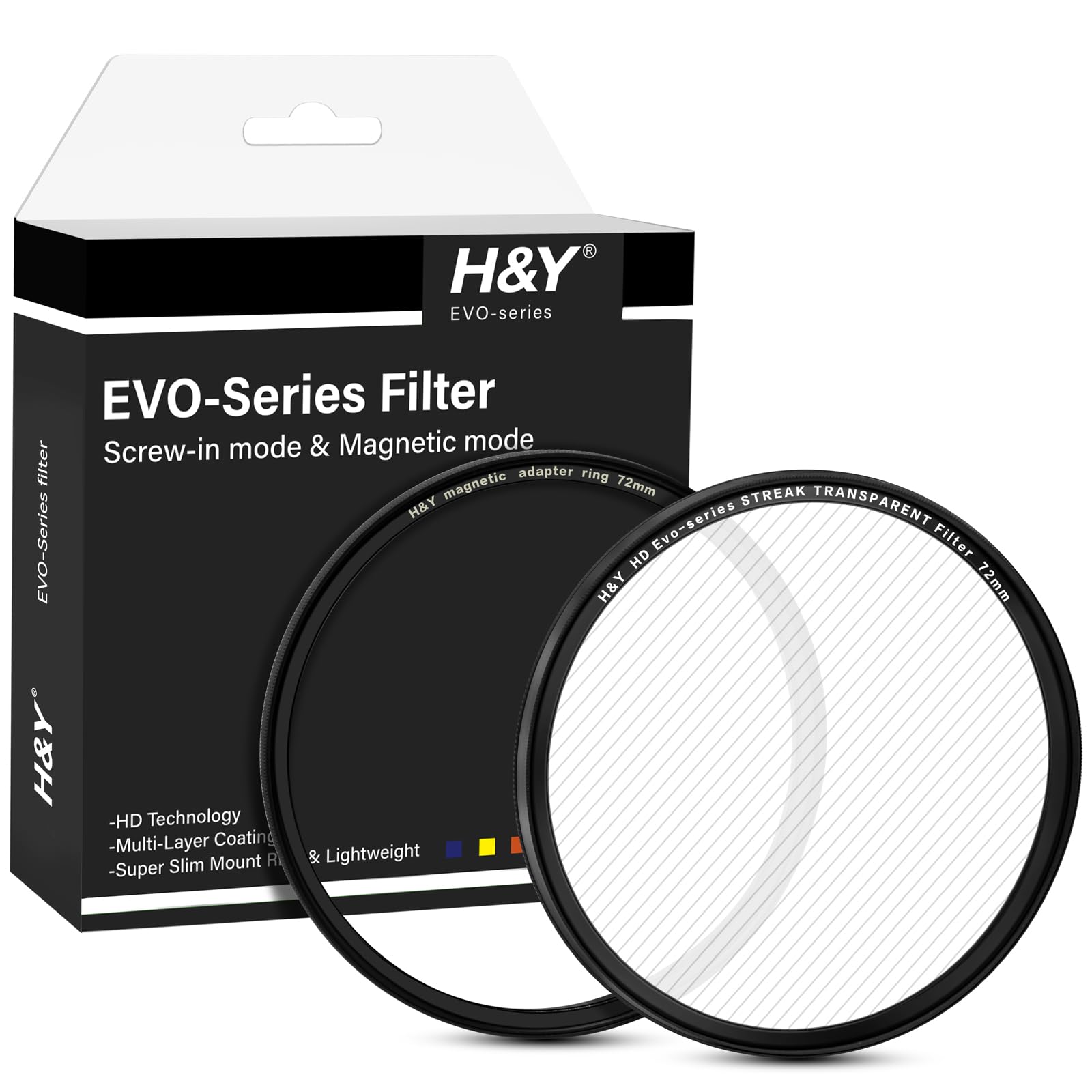 H&Y EVO Series 72mm Variable Transparent Streak Filter 360° Rotatable Anamorphic Flare Effects Lens Filter Screw in and Magnetic Lens Filter 2 in 1 with Magnetic Adapter Ring