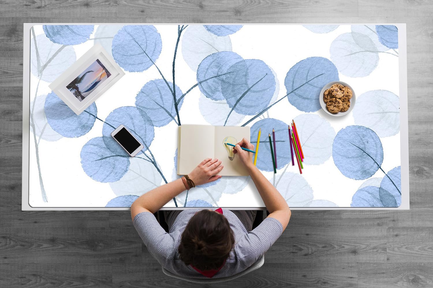 Sottomano da Scrivania 120x60 cm Protezione e Decorazione in Vinile PVC Antiscivolo Impermeabile Facile da Pulire Superficie Protettiva per Ufficio e Casa - Rami con foglie