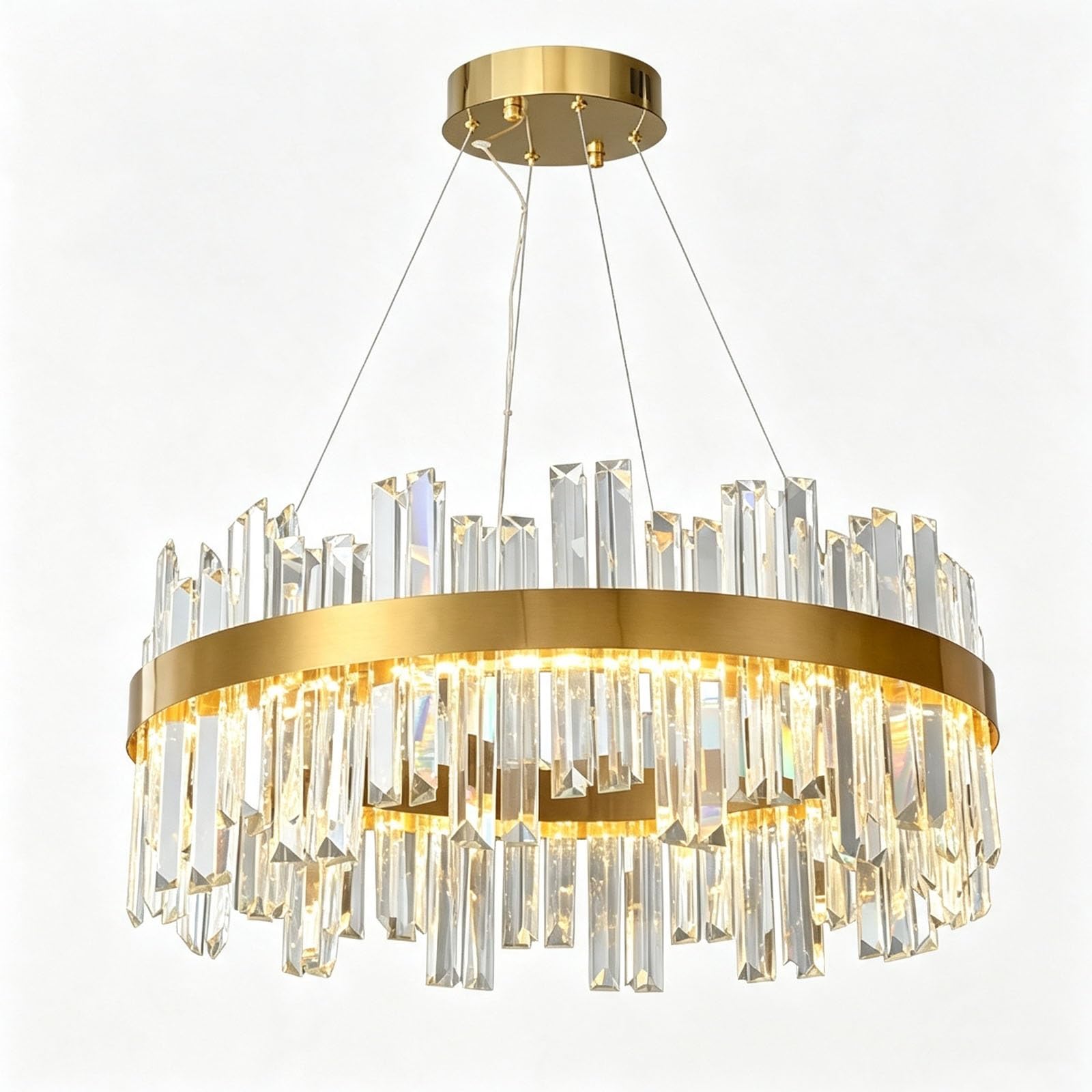 LUOYAOB Gold Crystal Chandelier LED Pendant Light Ceiling Fixture 20 Inch