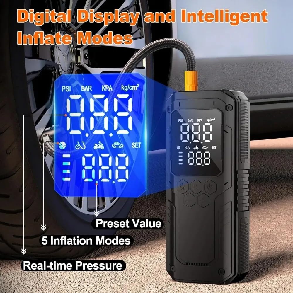 Inflador Ruedas Coche Bomba de Aire para Coche de 150PSI, Inflador de neumáticos Digital, compresor de Aire con Cable de alimentación de 12V CC Compresores de Aire portátiles