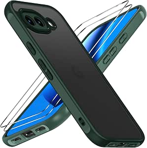 ivoler Mate Funda para Google Pixel 10A con 2 Piezas Cristal Templado, [Protección Lente Cámara] [Protección Militar] Carcasa Protectora Antigolpes Trasera Translúcida Antihuellas Case, Verde Oscuro