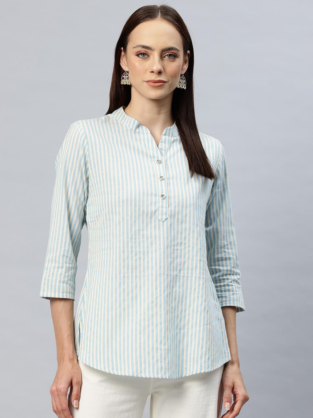 Cottinfab Off-White and Blue Striped Cotton Top 4