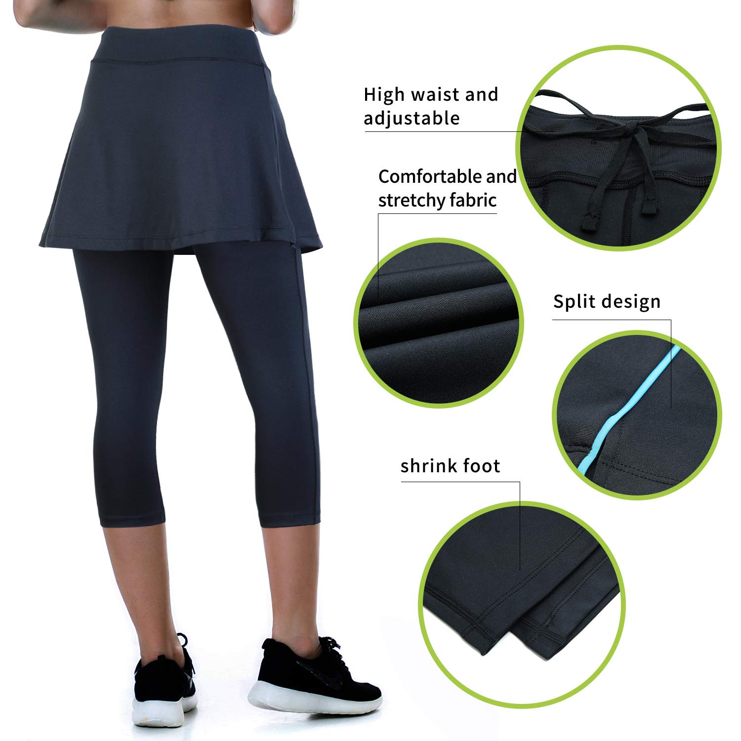 ANIVIVO Damskie legginsy tenisowe z kieszeniami, legginsy ze spódnicami do tenisa, Niebieskie spódnice z klipsem, XXL