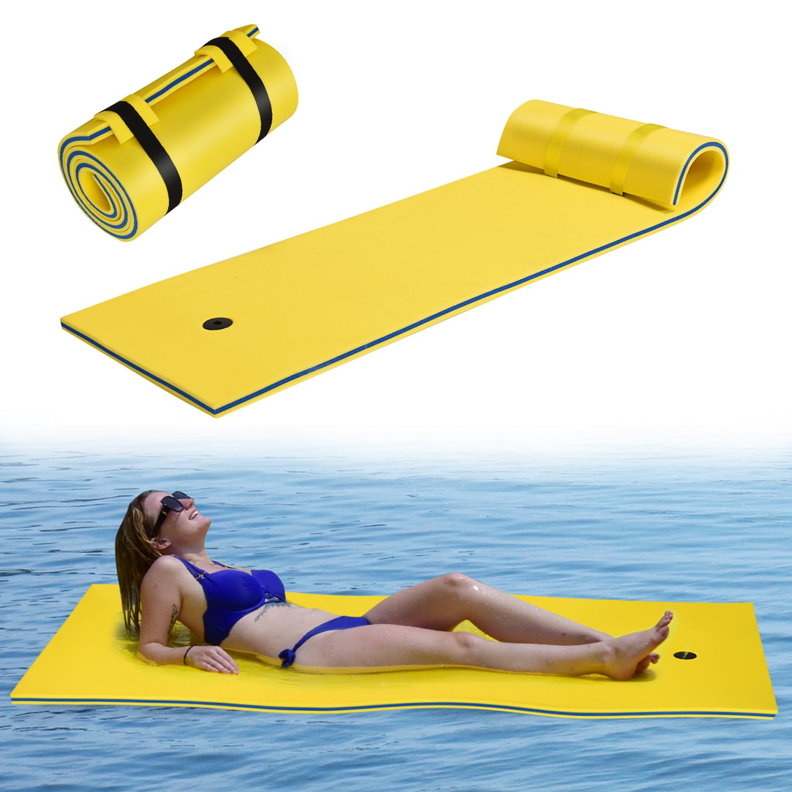 COSTWAY Flotador de Agua, Estera Flotante de Espuma XPE de 3 Capas，Resistente al Desgarro con Dispositivo para Recreación y Relajación en el Agua, para Mar, Lago, Piscina