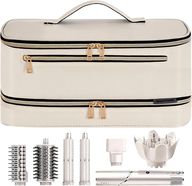 Estojo de viagem OUUTMEE com dois compartimentos para ferramentas de cabelo, branco