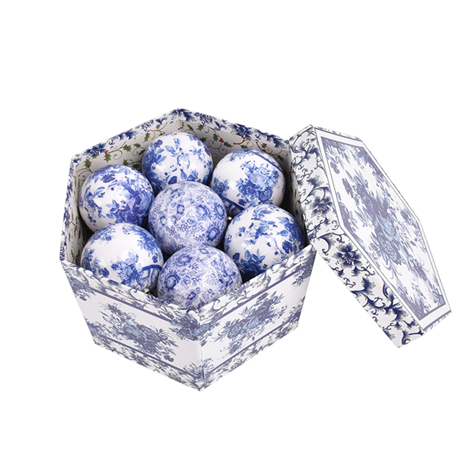 SYALEO Ornements de Boule de Noël de Style Chinois Ornements de Boule Suspendue à Motif en Porcelaine Bleue et Blanche 14 pièces 75 mm / 2,95 '' Boules de Noël pour Arbre de Noël