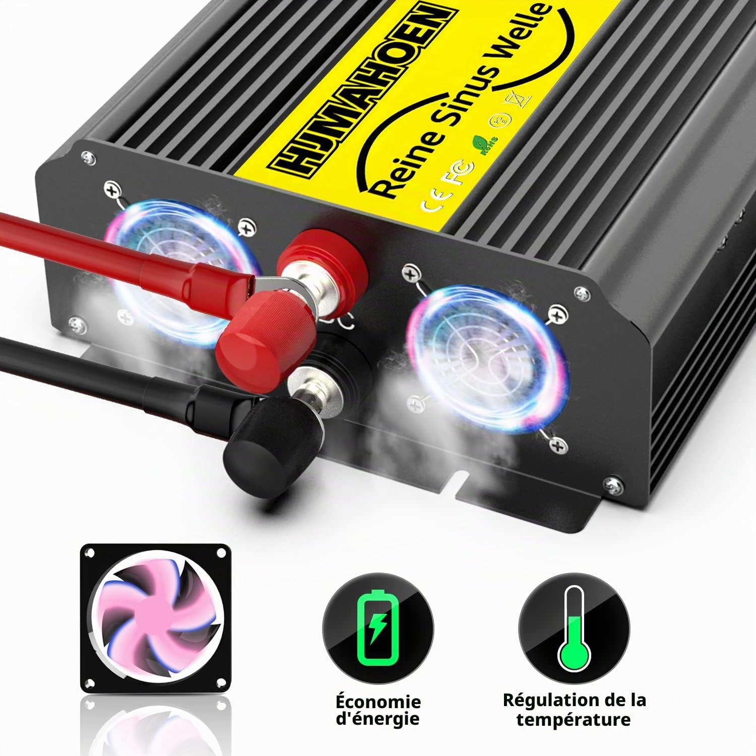 1500W/3000W Convertisseur sinusoïdal Pur 12V vers 230V Convertisseur de Tension sinusoïdale Pure, pour Camping-Car, Camion,avec Ports de Charge USB 5V/2.1A intégrés Convertisseur de Voiture 12 V