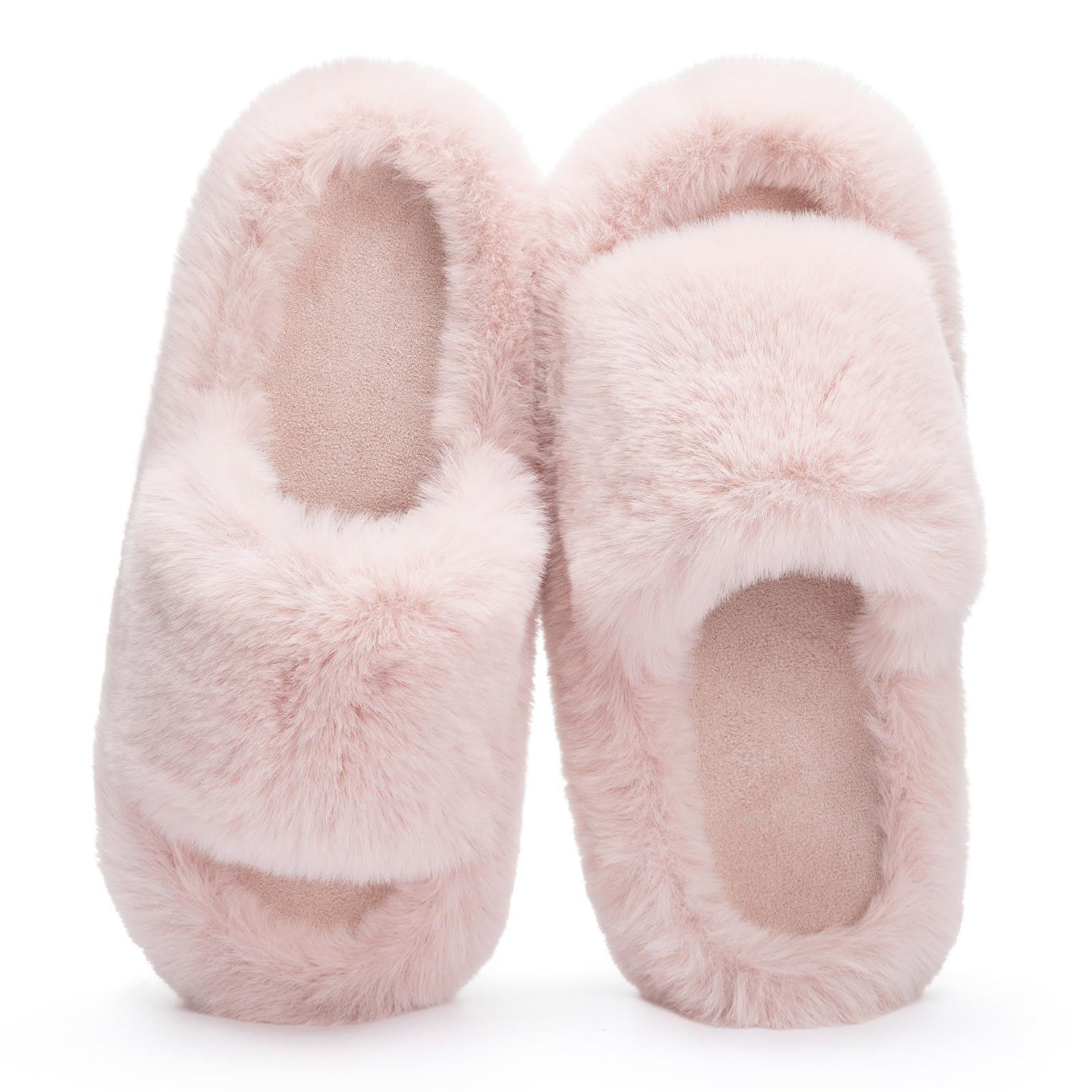 Fuzzy Open Toe Slippers for Women Indoor Cozy Memory Foam Slip On House Slides Shoes