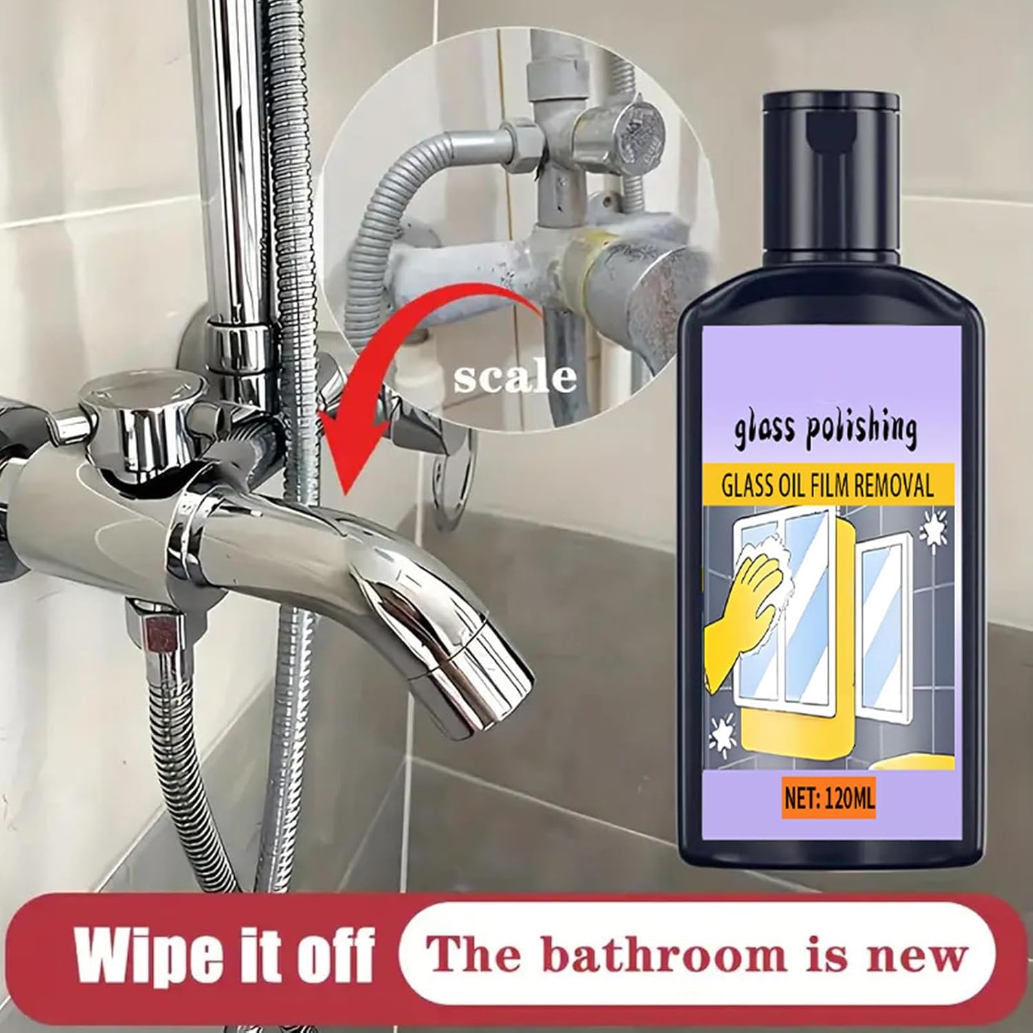 Shower Glass Cleaner 120ml Oil Film Cleaner with Sponge for Window