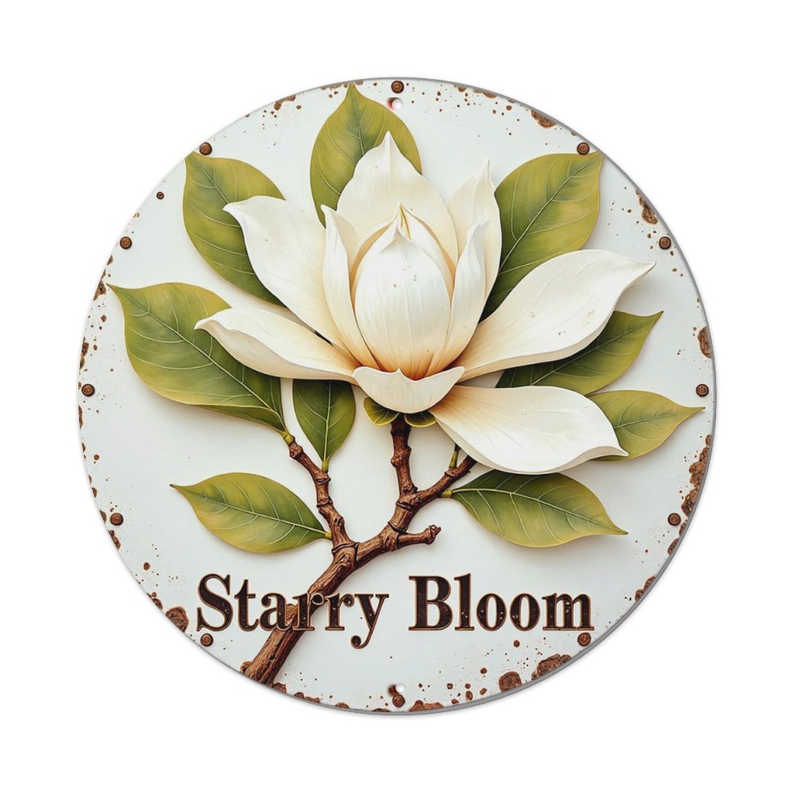Starry Bloom Flower Design Pattern Retro Metal Sign Round Tin Sign, Vintage Decor Art Poster for Bar, Home, Man Cave, Kitchen, Laundry Room Gift 8x8Inch