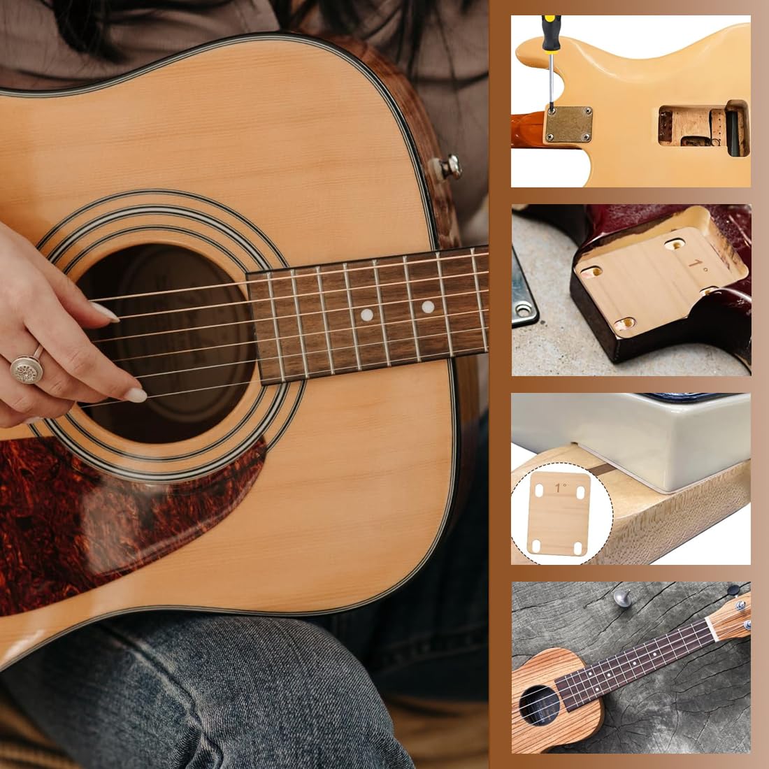 3x E-Gitarren Hals-Unterlegscheiben – Für Bass & Gitarre, Konisch, Aus Holz