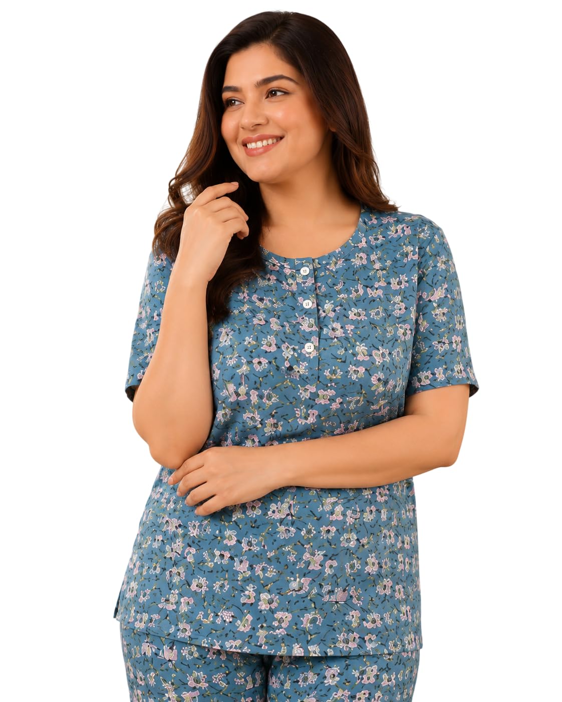 ladygram Women's Plus Size Geometric Print Summer Night Suit for Ladies-picture-20