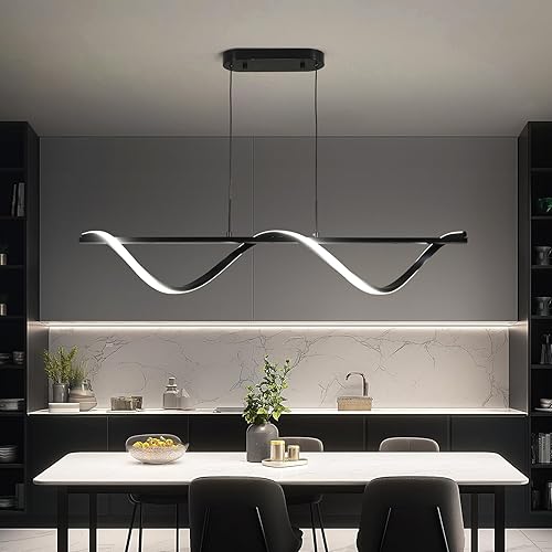 Miniatura 7 de ziidoo Iluminación de isla de cocina, lámpara de comedor regulable de 43.3 pulgadas sobre mesa, LED lineales de onda negra, lámparas colgantes