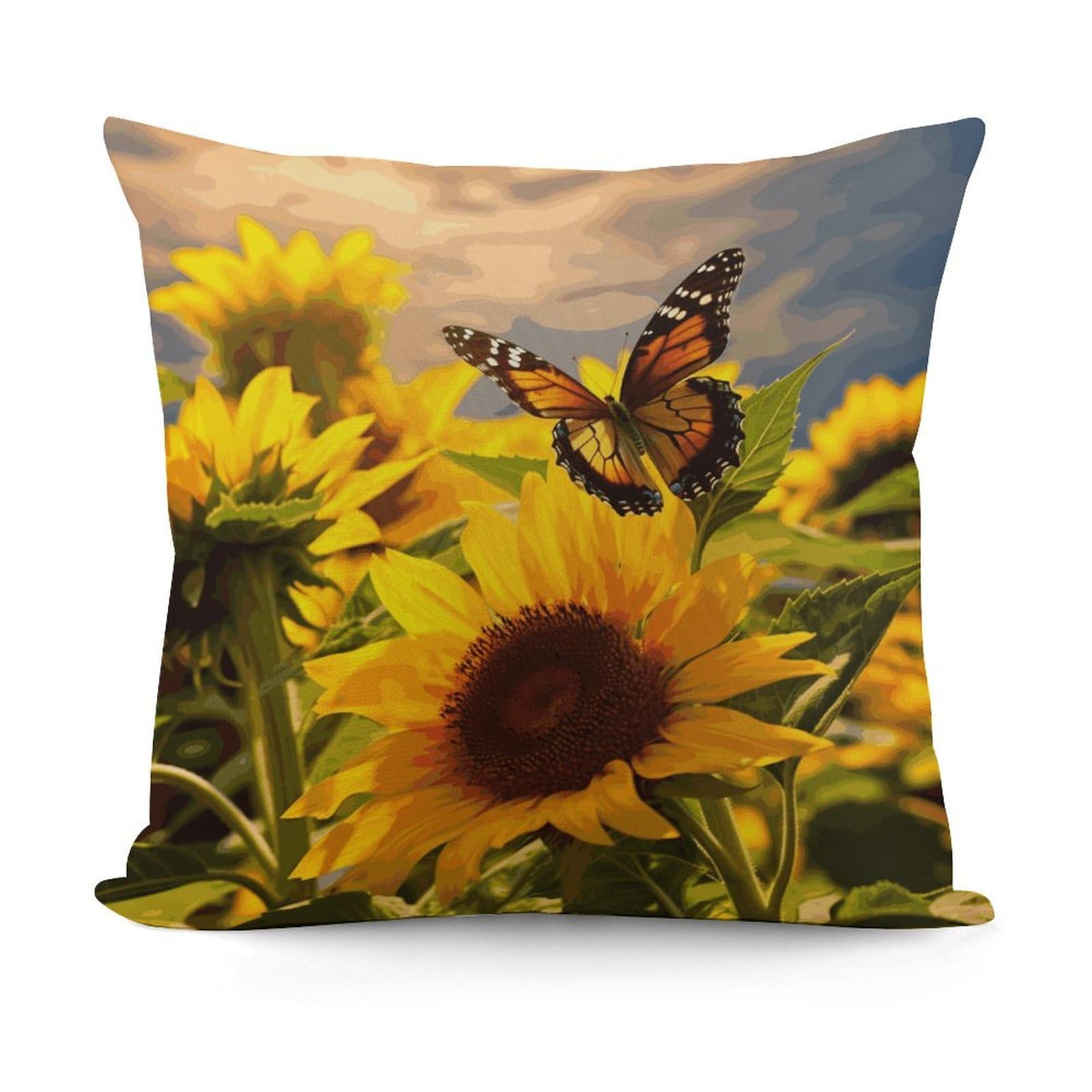 Adfgyerh Style Sunflower Butterfly Decorative Pillow Covers, Throw Pillow Covers Soft For All Seasons, Pillowcases For Couch Living Room Sofa Bedroom 18X18 Inch