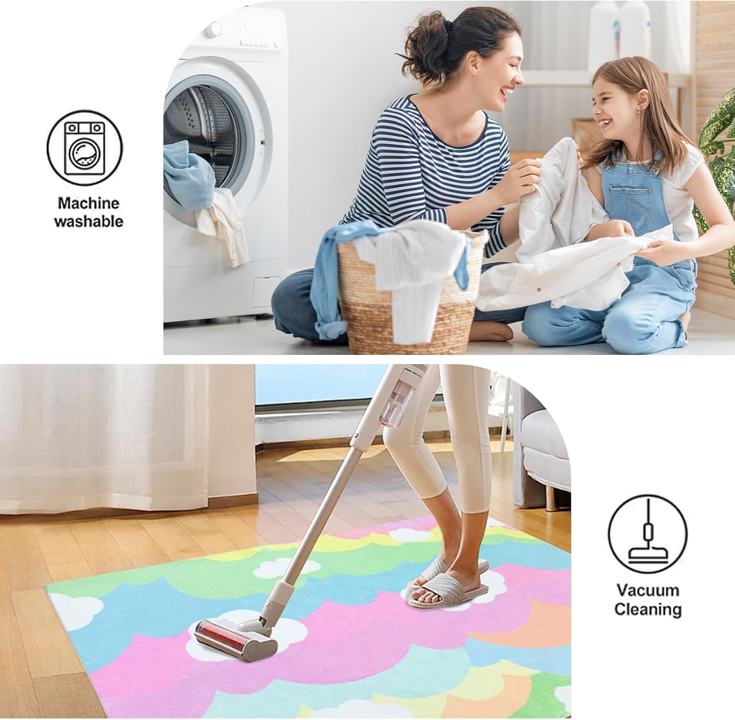 Washable Area Rug Colorful Kids Rug Nonslip Cloud Print Carpet Blue Pink Area Rug Soft Classroom Rug for Playroom Bedroom Nursery