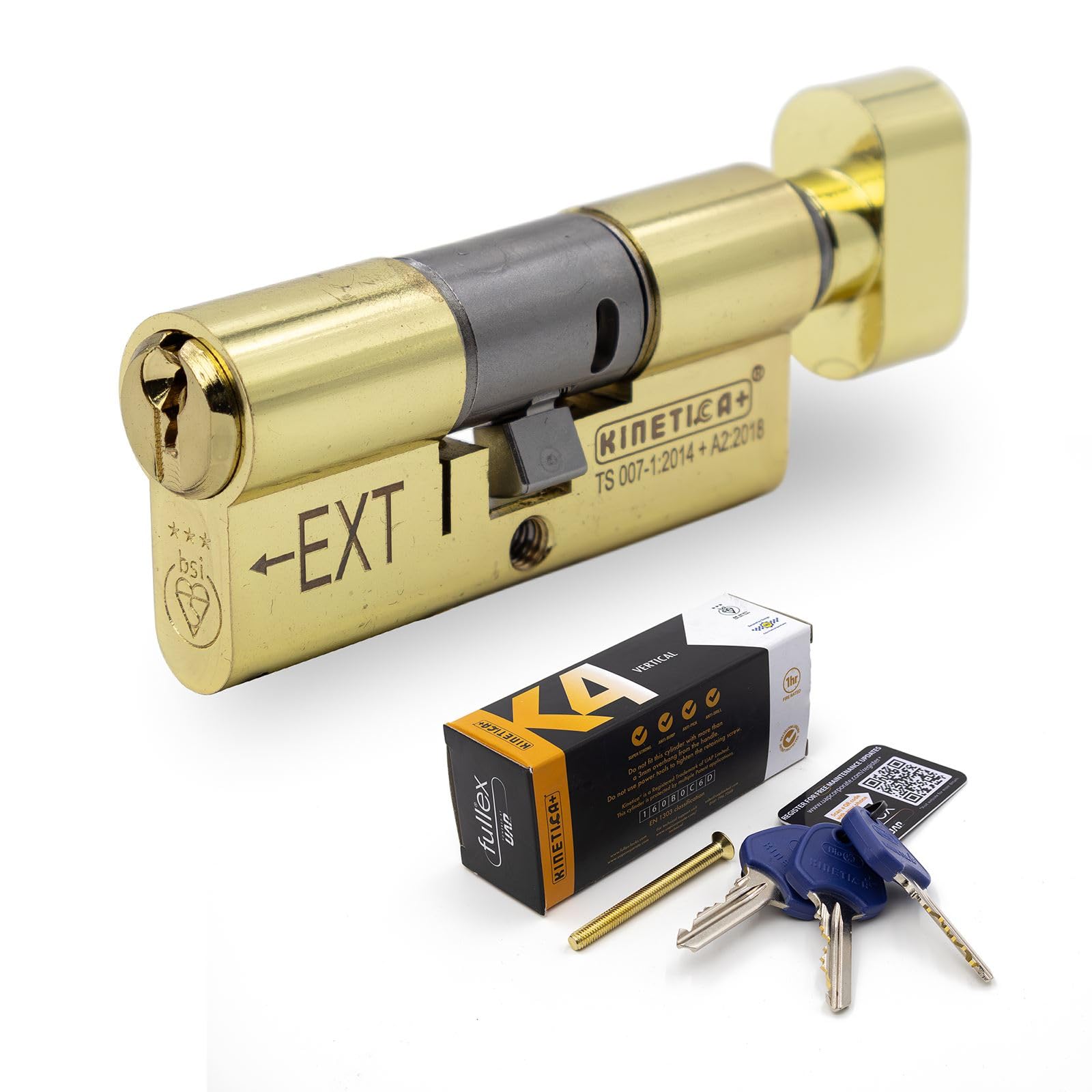 Fullex Kinetica+ K4 3* Thumbturn Euro Cylinder Door Lock - Brass, 40/40 (80mm)