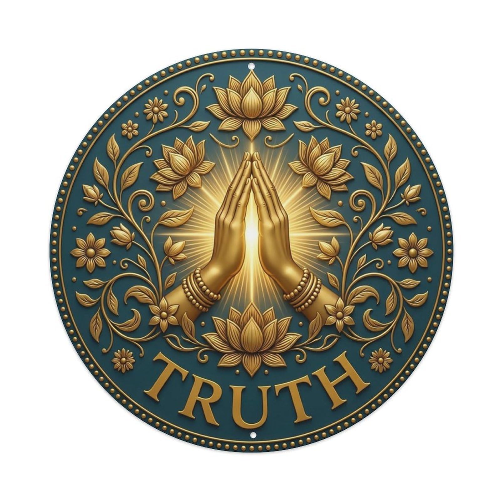 Vintage Namaste Praying Hands Truth Flower Zen Yoga Metal Tin Sign