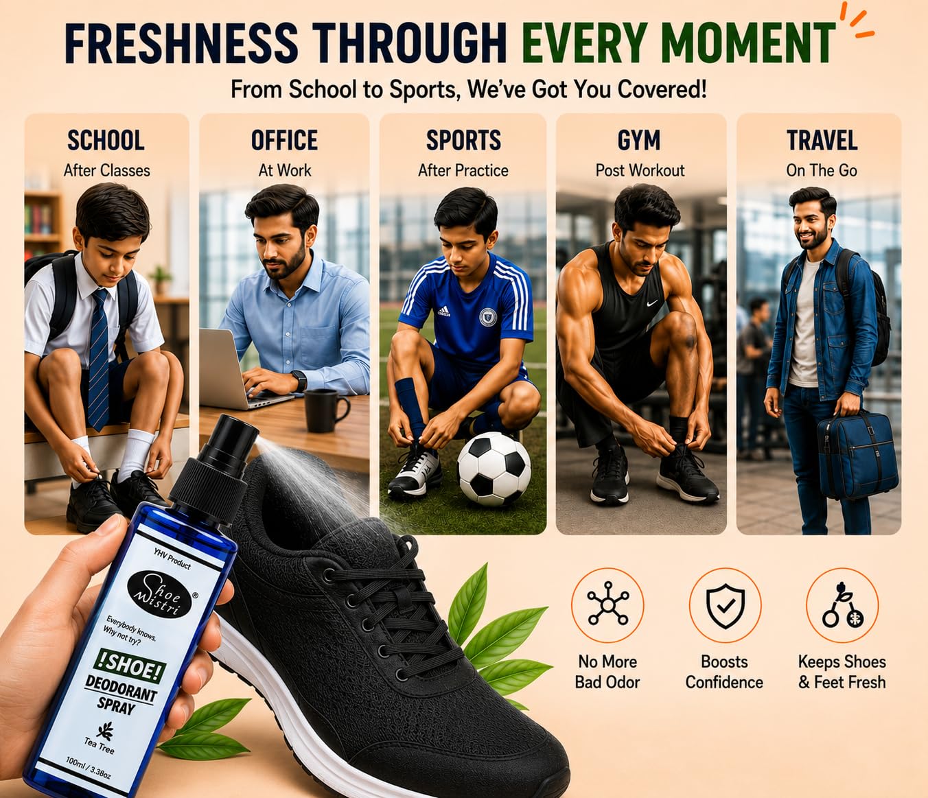 Shoe Mistri Foot and Shoe Deodorant Spray with Essential Oils(Lemon and Green Tea Oil), Odour Eliminator | Shoe Deodorizer, Shoe Odour Remover, Shoe Odour Spray (100ML) (Tea Tree) 1