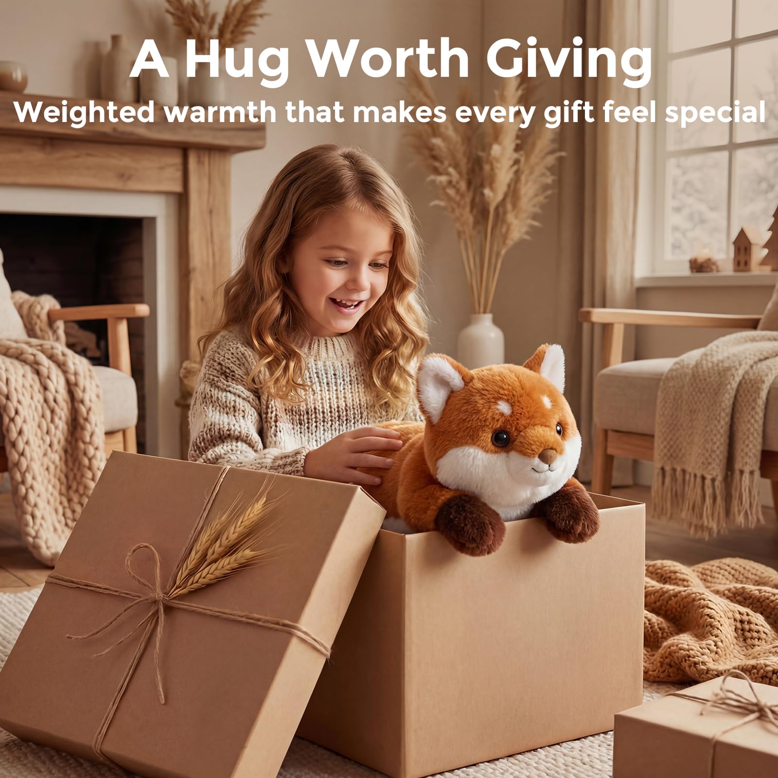 Mewaii Peluche de Zorro con Peso 2-5 LB, 23", Calentable y Enfriable, Apto para Microondas, Almohadilla Interior Extraíble y Ajustable, Regalo Suave para Adultos y Niños, Rojo