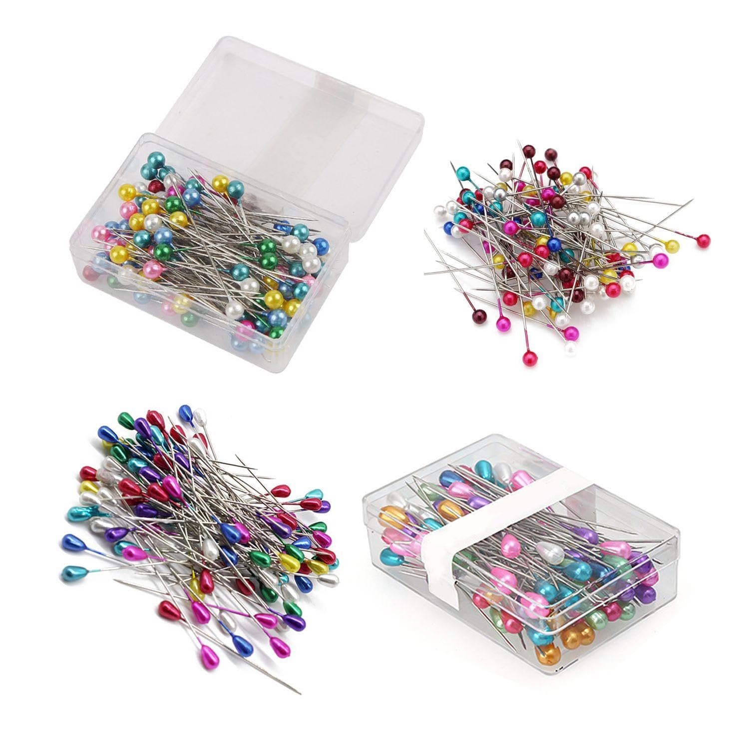 200 Pear-Shaped Pearl Needles and 200 Pearl Pins, Tailoring Needles, Fixing Pins, Sewing Positioning Pins