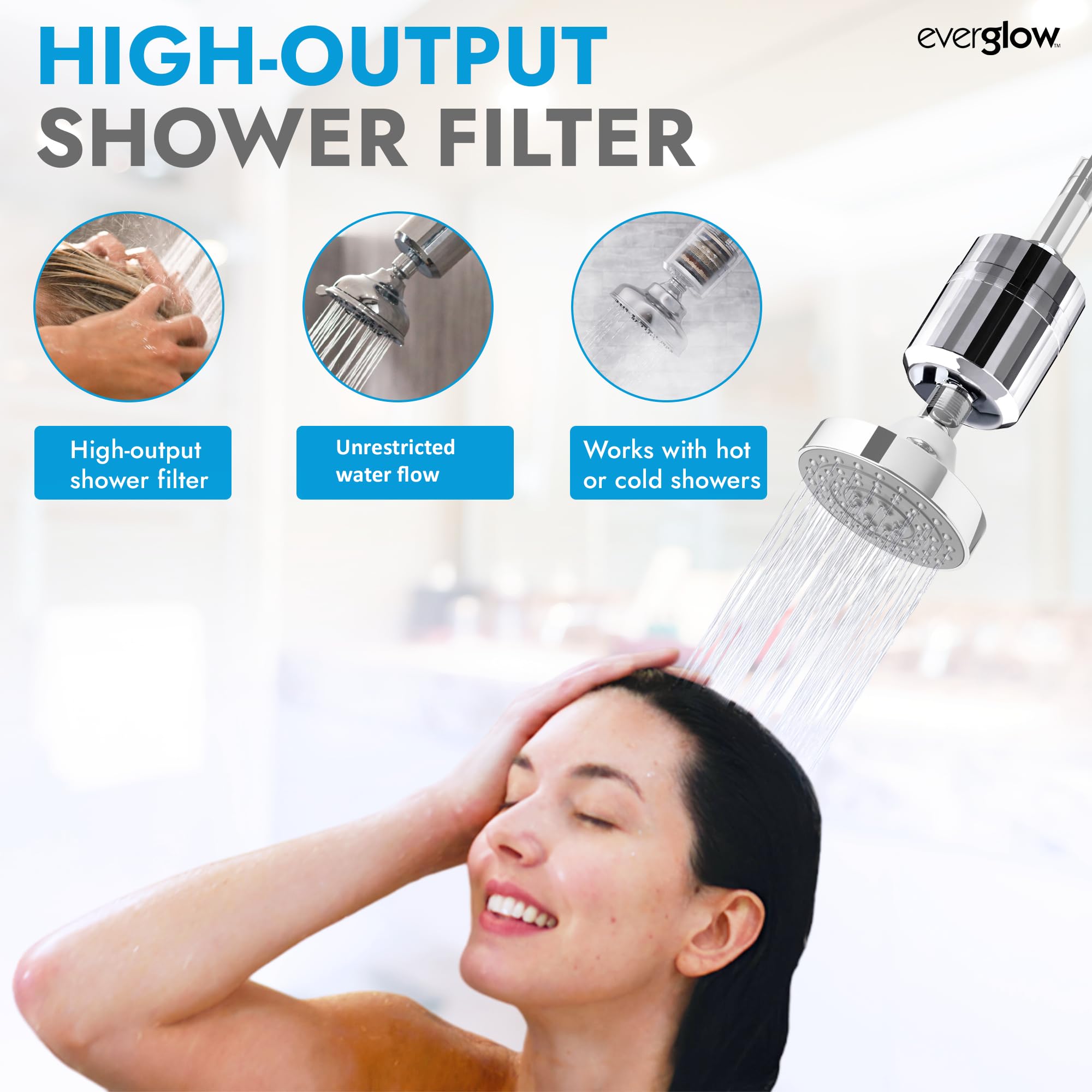 EVERGLOW Filtro de ducha de alto rendimiento, 100% elimina el cloro, hidrata la piel y el cabello secos con picazón, ayuda con la caspa, el eccema y la vitamina C infundida y suavizante de agua, 4.7