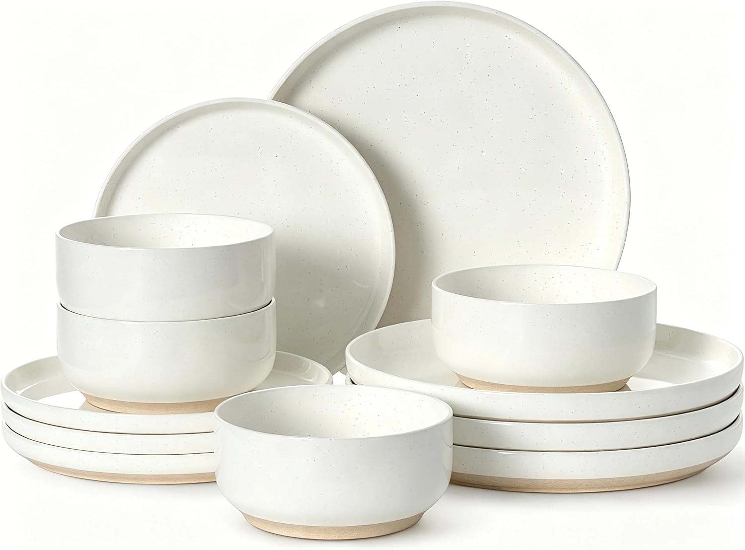 UmiteChef 12-Piece Cream White Dinnerware Set for 4 - Scratch-Resistant Ceramic Plates & Bowls, Stackable, Microwave & Dishwasher Safe