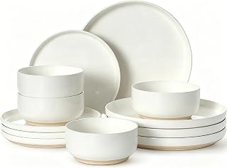 UmiteChef 12-Piece Cream White Dinnerware Set for 4 - Scratch-Resistant Ceramic Plates & Bowls, Stackable, Microwave & Dishwasher Safe