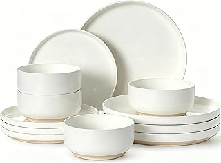 Plates and Bowls Sets, Dinnerware Sets for 4, 12 Pieces Scratch Resistant Dishware Dishes Set, Ceramic Kitchen Dinner Set, Porcelain & Microwave and Dishwasher Safe, Cream White