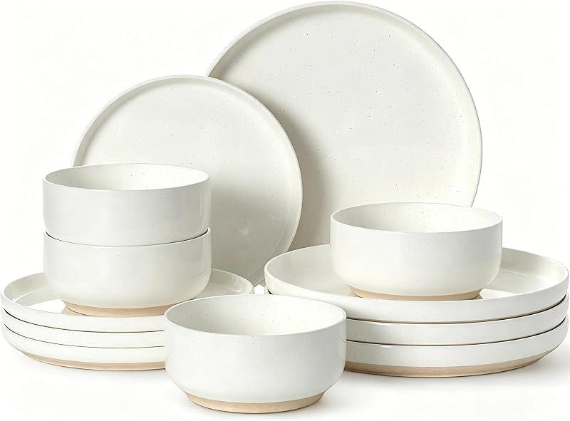 Umite Chef Dinnerware Set for 4, 12 Pieces Plates and Bowls Set | Scratch Resistant Ceramic Dishes, Porcelain Dinner S
