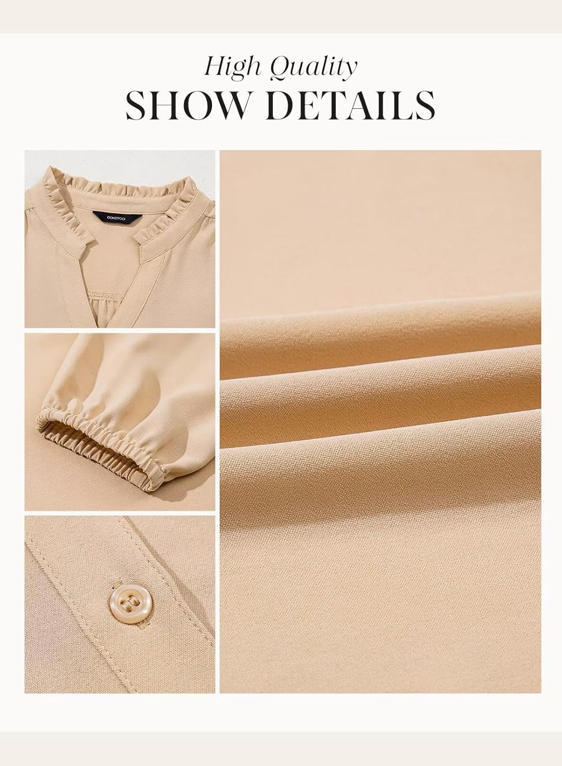 Dokotoo Womens Tops Blouses for Women Dressy Casual Button Down Shirts V Neck Long Sleeve Shirts Business Work Blouses - Image 6