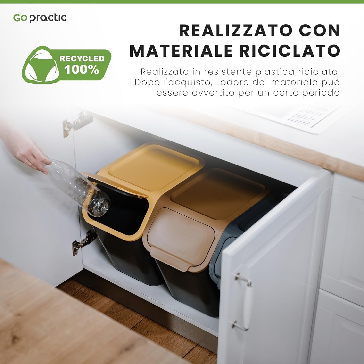 Pattumiera da Cucina, Raccolta Differenziata Cucina, Set da 4 pezzi: 2x 25L + 2x 35L, Secchiello Domestico,Cestino Per Rifiuti, Secchio per Immondizia, Casa Contenitori, + Filtri