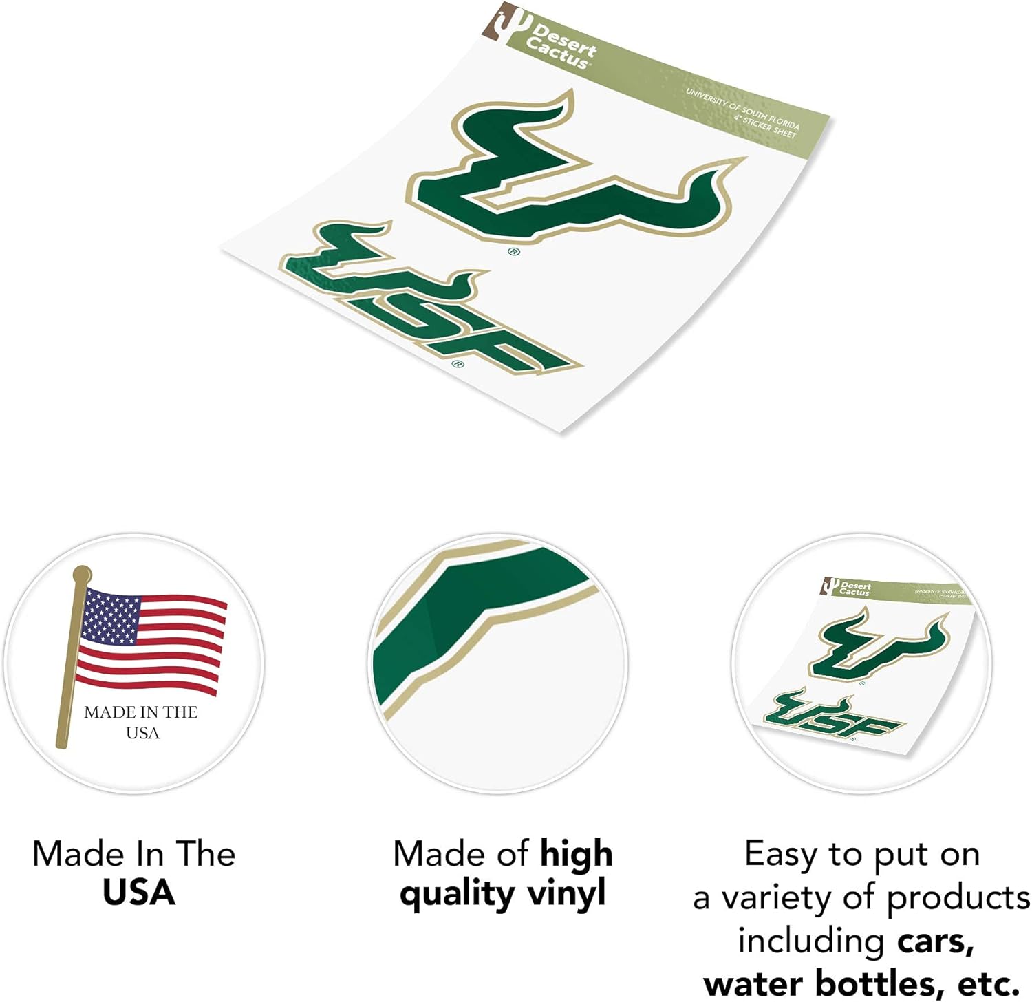 Desert Cactus University of South Florida Sticker USF Bulls Vinyl Decal Laptop Water Bottle Car Scrapbook (4 Inch Set V1) - Image 5