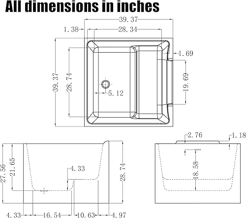 Miniatura 5 de HEATGENE Bañera de acrílico independiente de 39 pulgadas bañera de remojo contemporánea fácil de instalar certificado UPC montaje de drenaje y