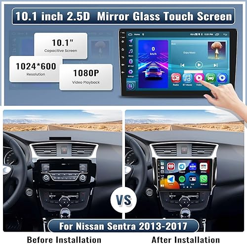 Miniatura 2 de 2G+64G para Nissan Sentra 2013-2017 Radio Android 13 Estéreo de coche con Apple CarPlay Android Auto Mirror Link Bluetooth 10.1 pulgadas HD pantalla