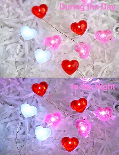 Miniatura 6 de Decoración del día de San Valentín, 10 pies, 40 luces LED, rojo, blanco, rosa, corazón, guirnalda de luces para el día de San Valentín con