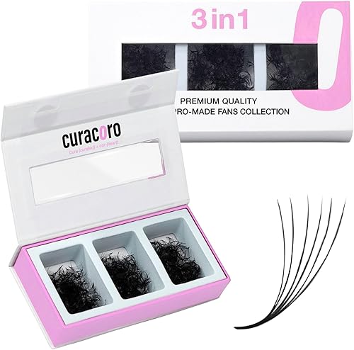 Curacoro Promade Mix 750 Fans - Handmade Volume Eyelashes, Multi Selections From 5D To 12D, C CC D Curl, Thickness 0.03~0.1 mm, 9-18mm Length, Long Lasting & Easy Application (10D-0.03 D, 13-14-15mm)